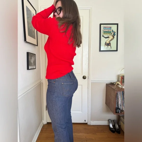 70s Vintage Red Acrylic Knit Turtleneck - Picture 3 of 6